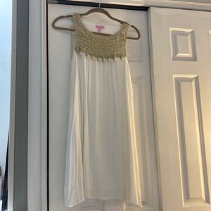 White Lilly Pulitzer dress with gold embroidery